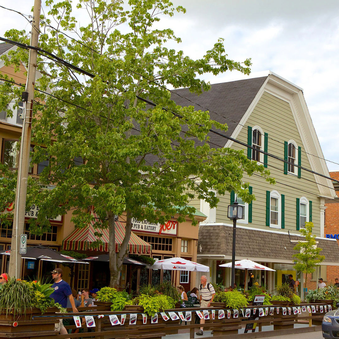 Photo of downtown Wolfville, home of Acadia University in Annapolis Valley, Nova Scotia
